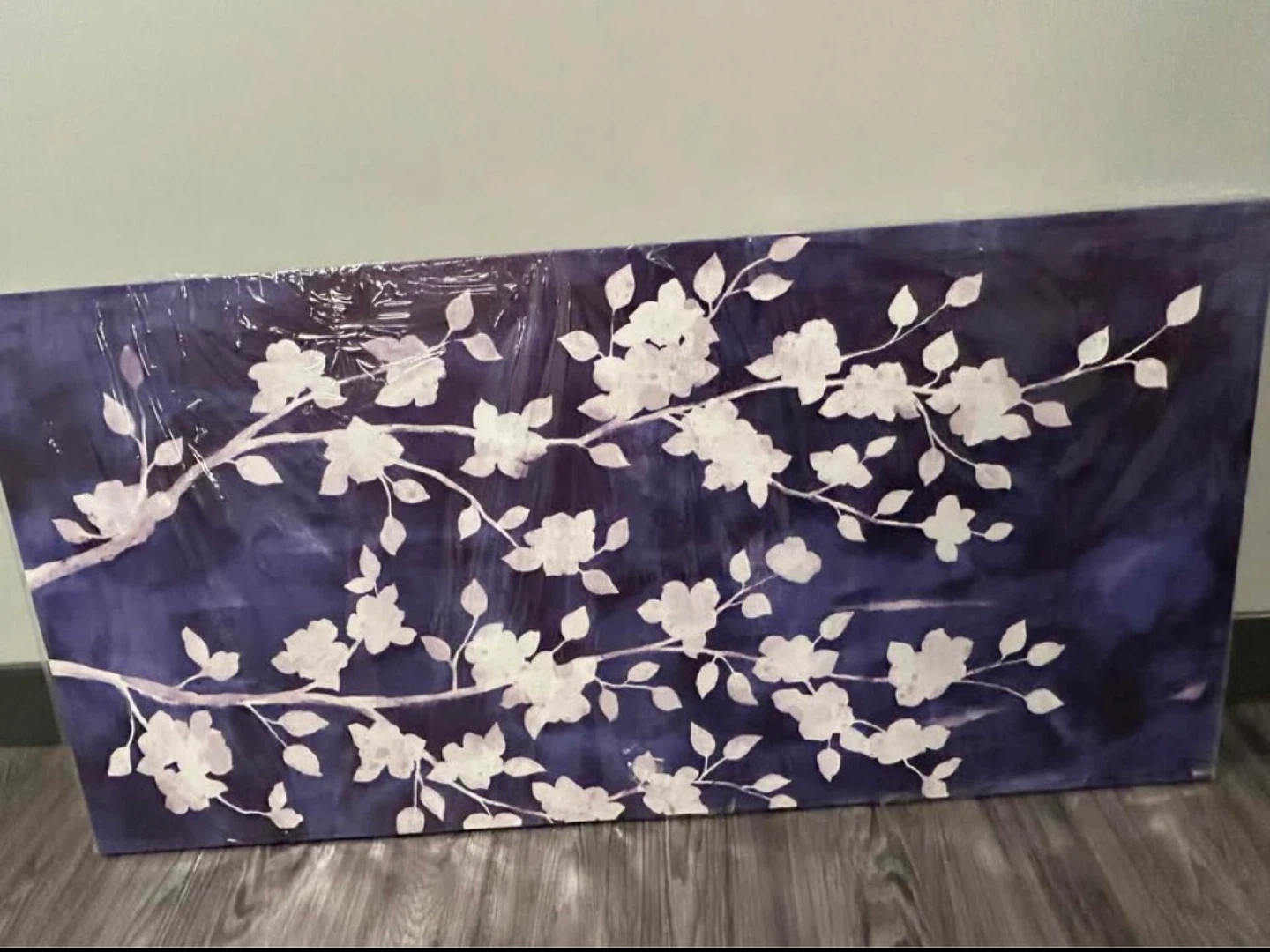 Large White Floral Dark Canvas Wall Art (30” x 60”)
