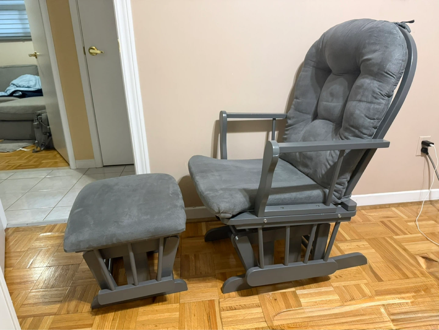 Grey Glider Chair and Ottoman Set