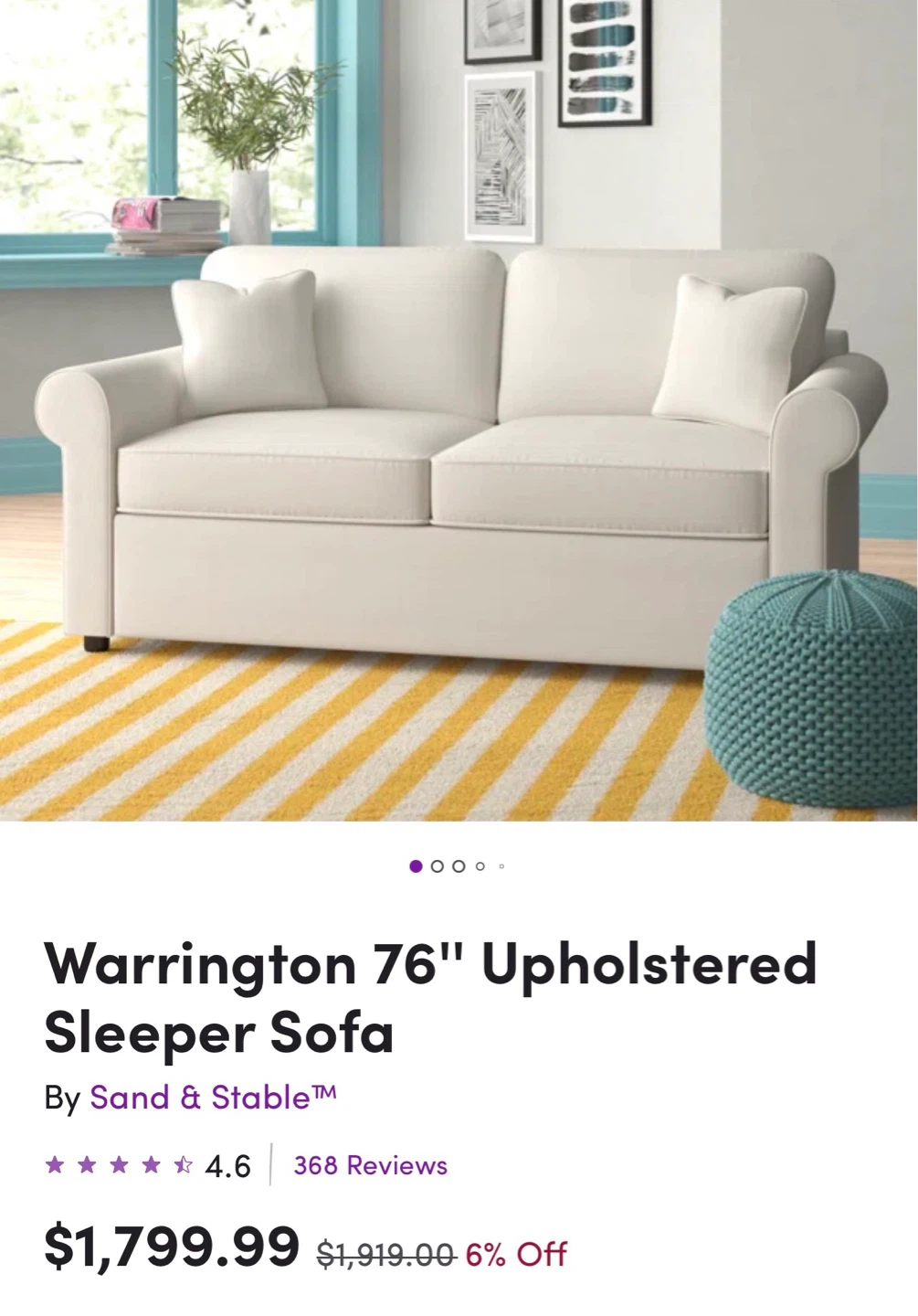 Sand & Stable Warrington 76" Upholstered Sleeper Sofa - photo 2