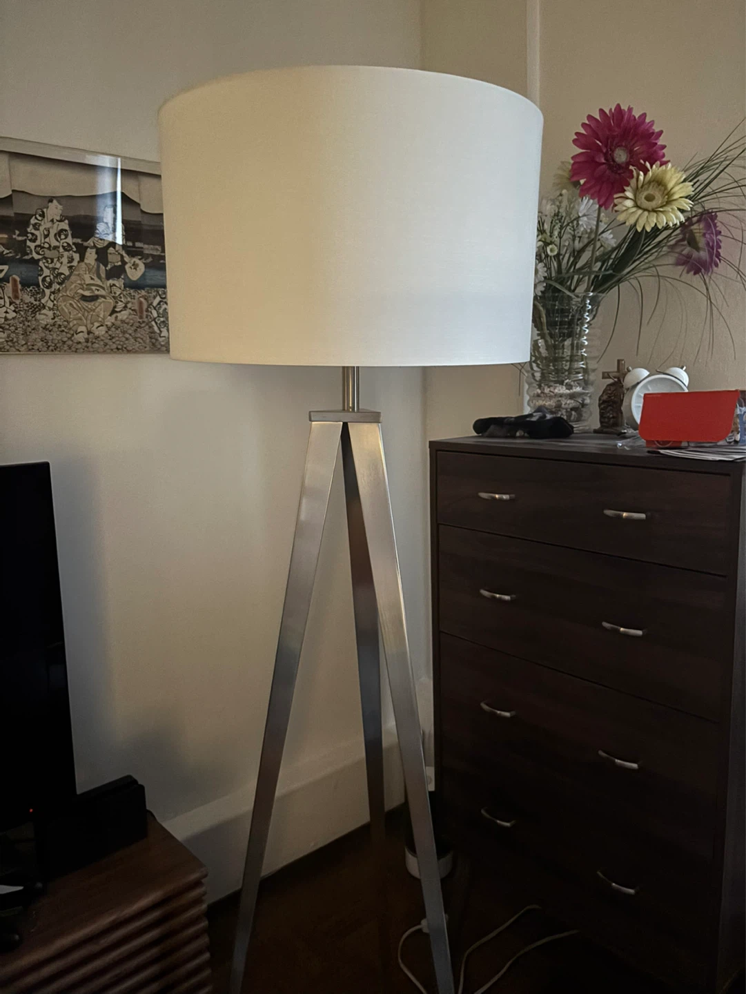 Tripod Floor Lamp - White Drum Shade