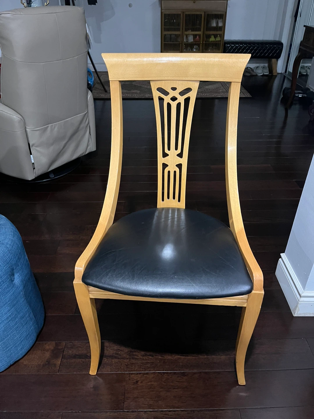 Wooden Dining Chair with Black Seat