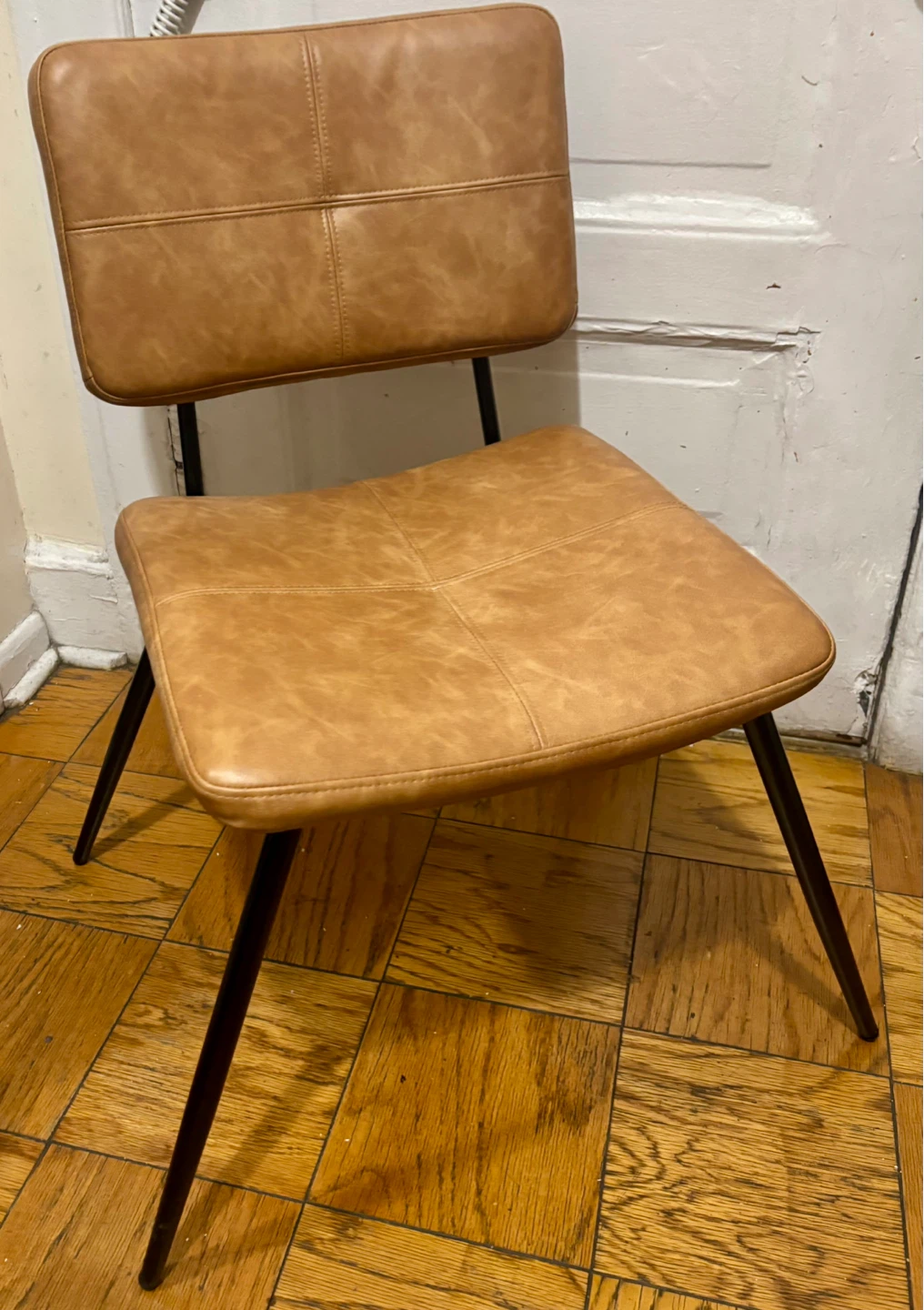 Tan Faux Leather Chair with Black Metal Legs