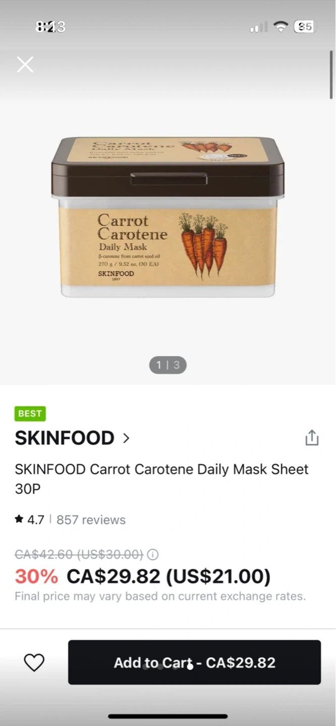 SKINFOOD Carrot Carotene Daily Mask (30 EA) - photo 4