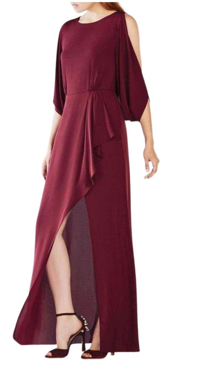 Bcbg Burgundy Cold Shoulder Maxi Dress with Embellished Back - photo 3