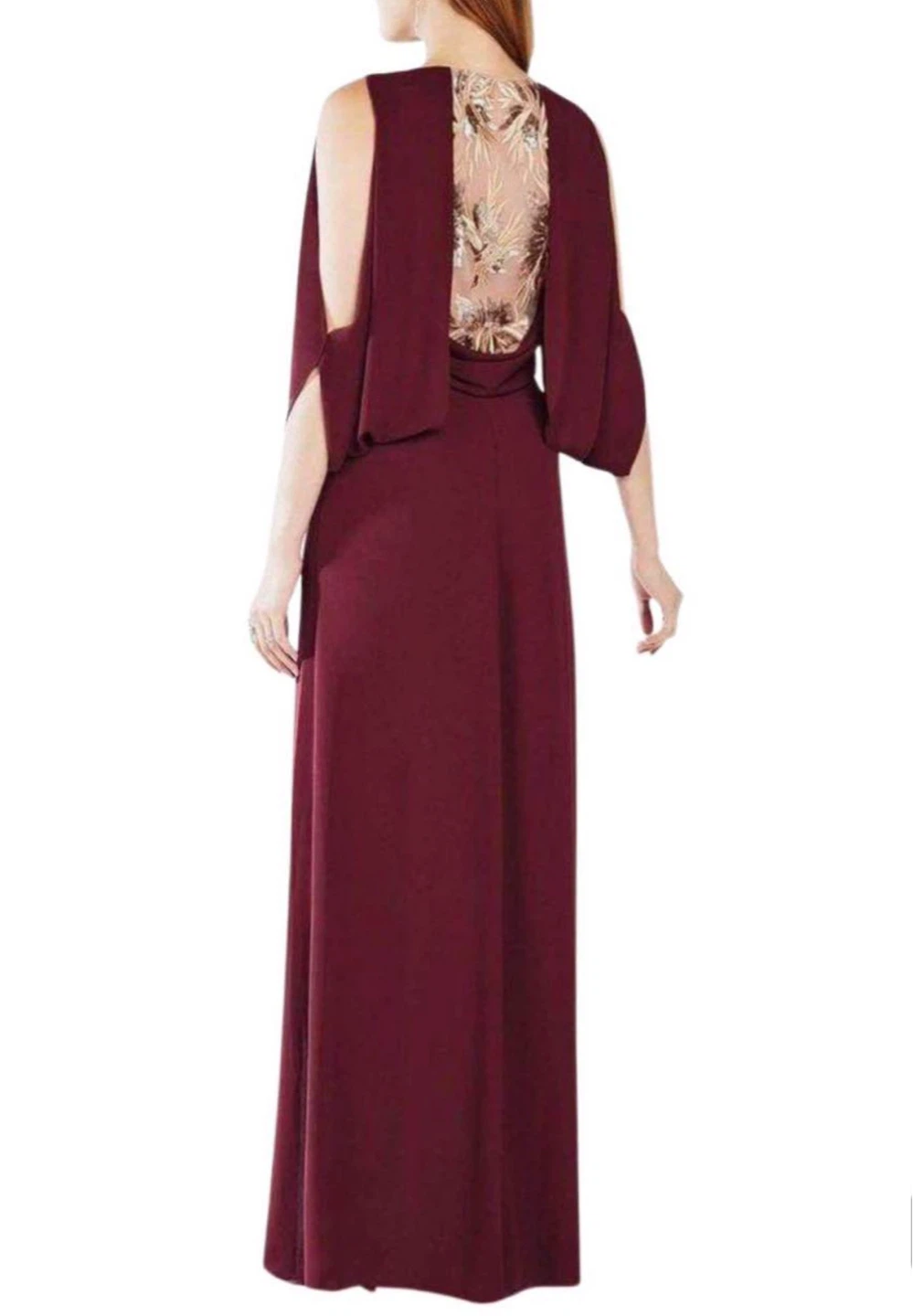 Bcbg Burgundy Cold Shoulder Maxi Dress with Embellished Back - photo 2