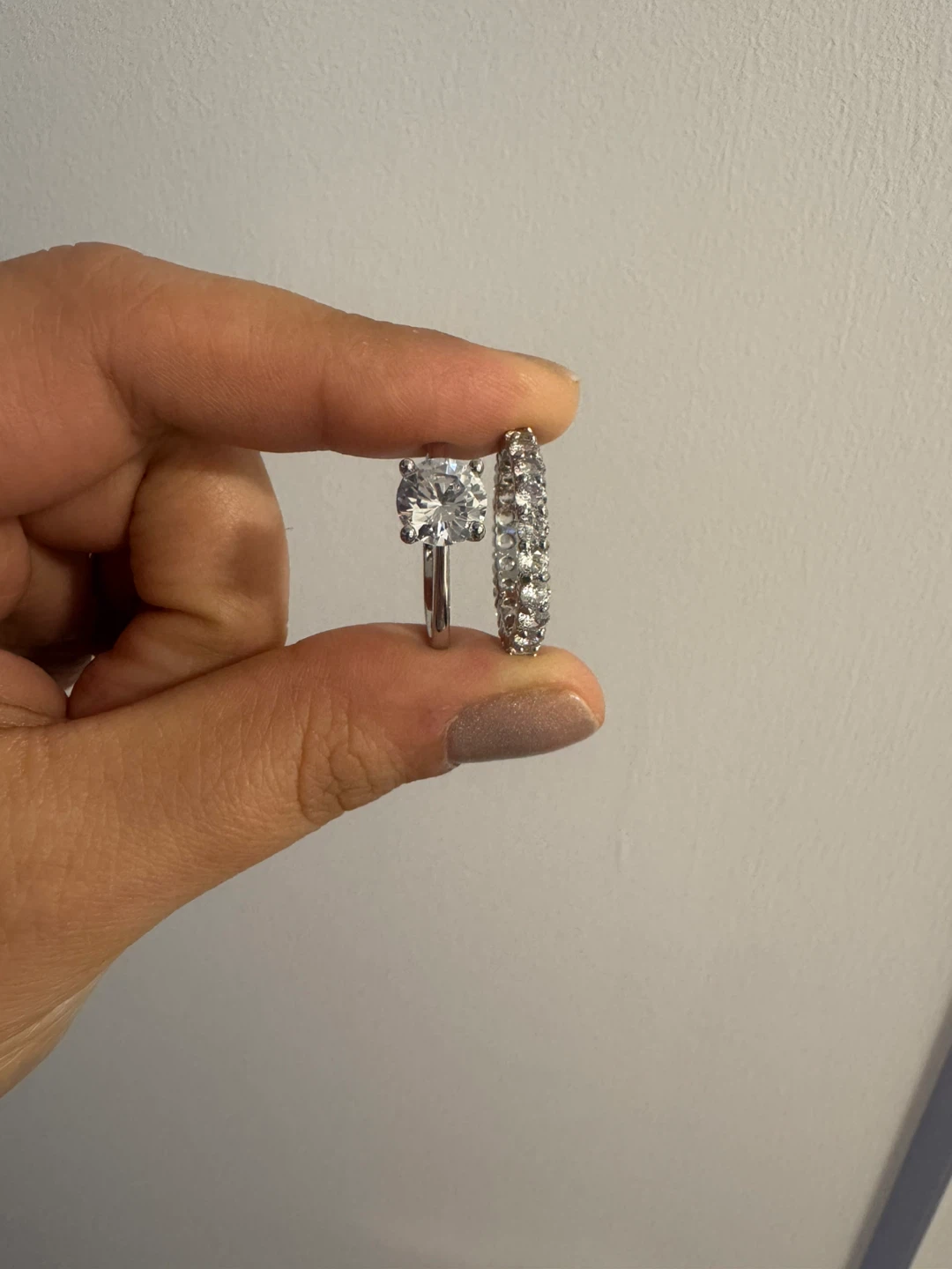 Silver Diamond Engagement Ring Set