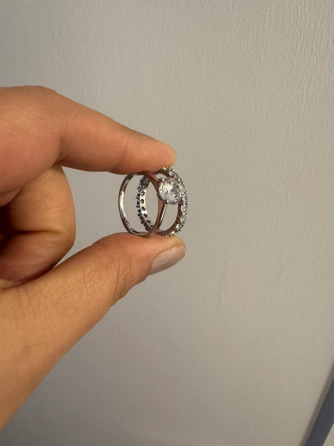 Silver Diamond Engagement Ring Set - photo 2