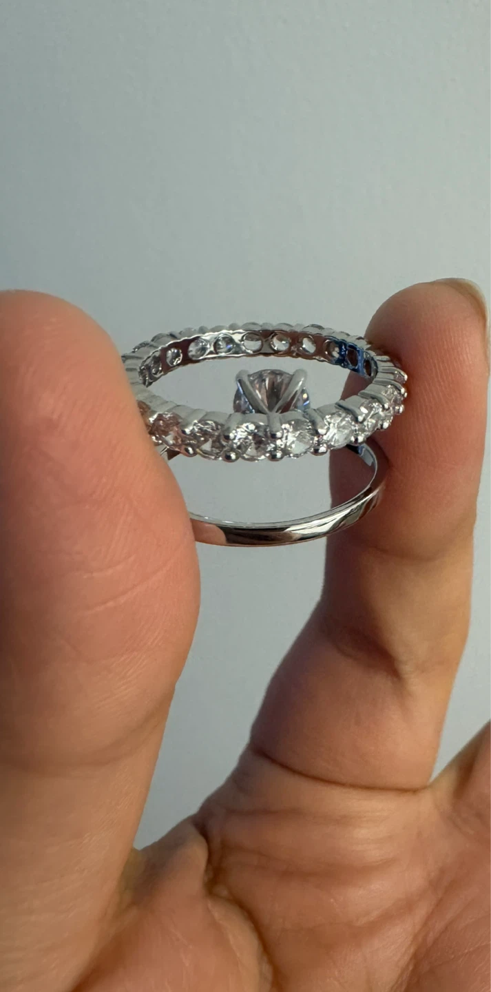 Silver Diamond Engagement Ring Set - photo 3
