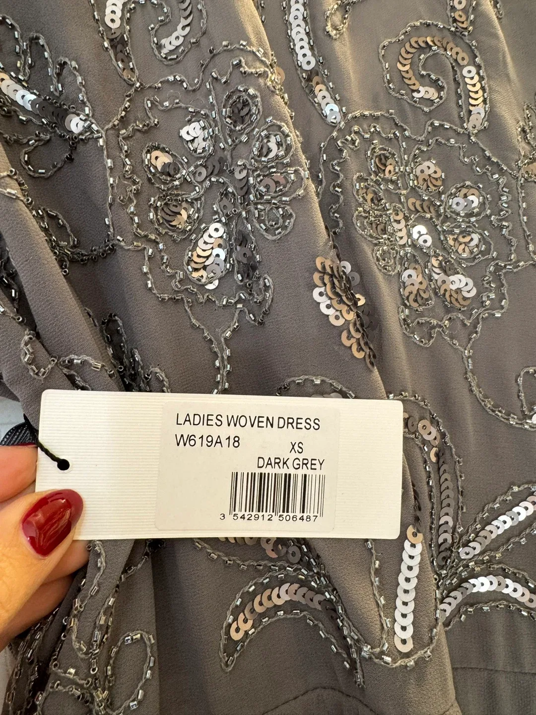 Molly Bracken Sequin Embellished Dark Grey Woven Dress XS - photo 3