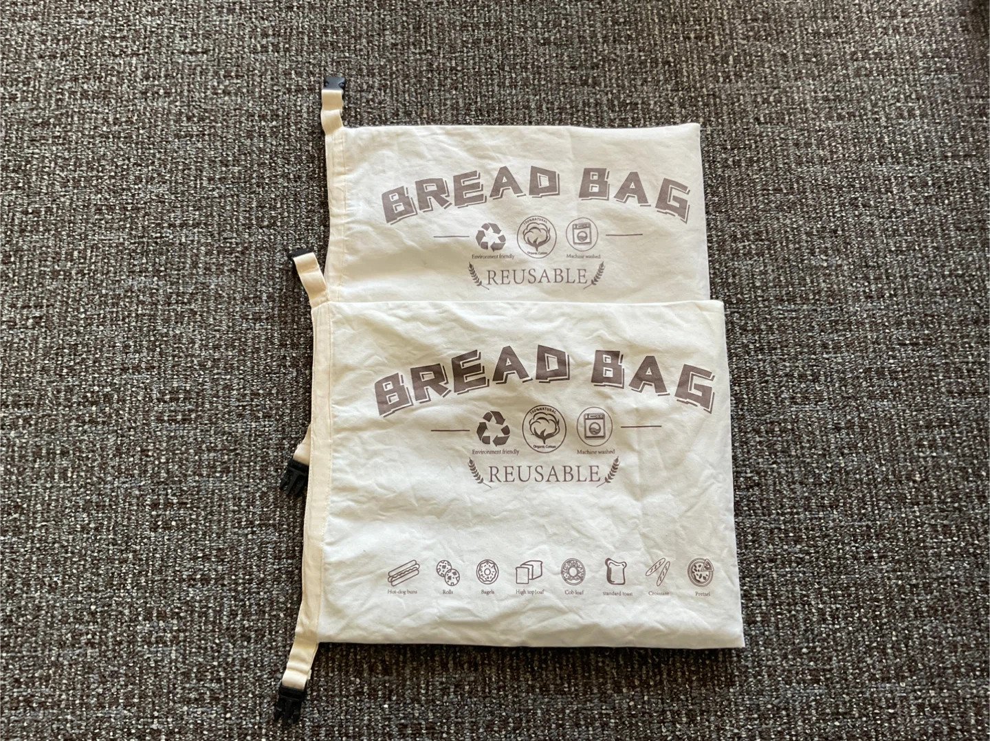 2 Reusable Organic Cotton Bread Bags