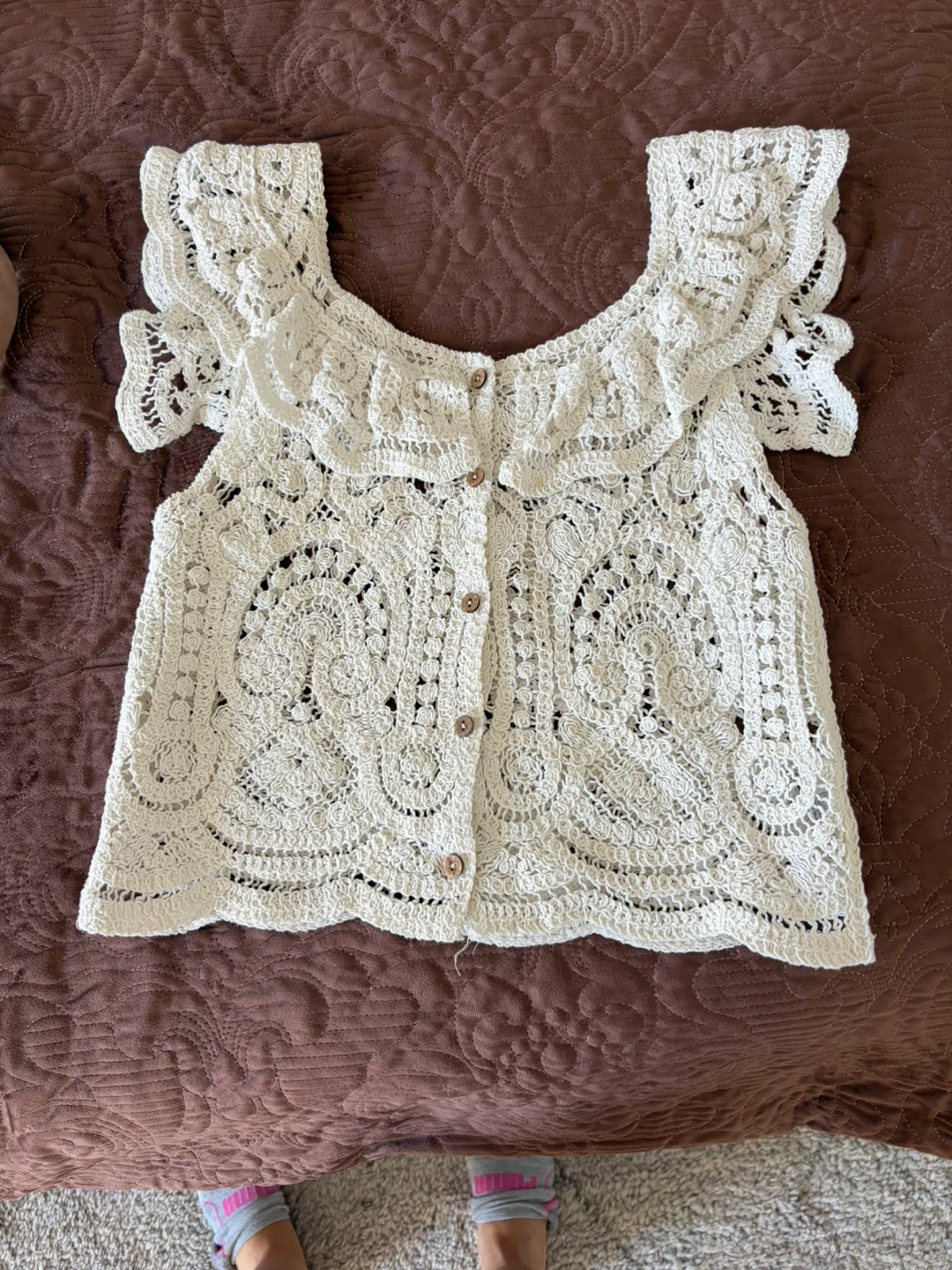 White Crochet Lace Button-Up Top
