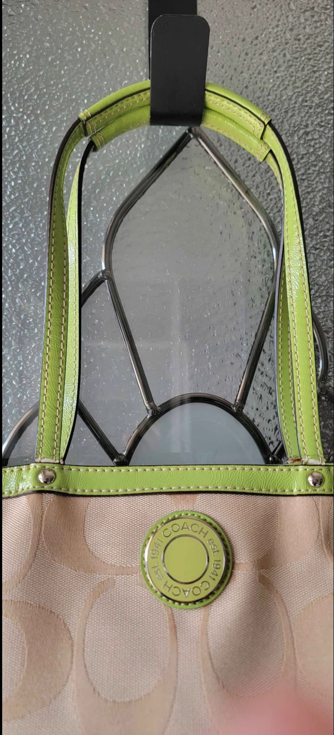 Coach Signature Canvas Tote Bag - Lime Green Trim - photo 3