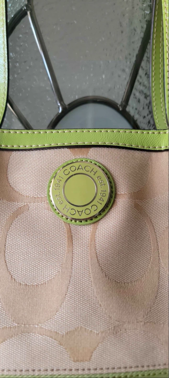 Coach Signature Canvas Tote Bag - Lime Green Trim - photo 2