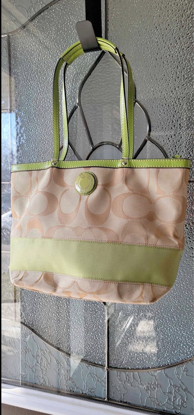 Coach Signature Canvas Tote Bag - Lime Green Trim