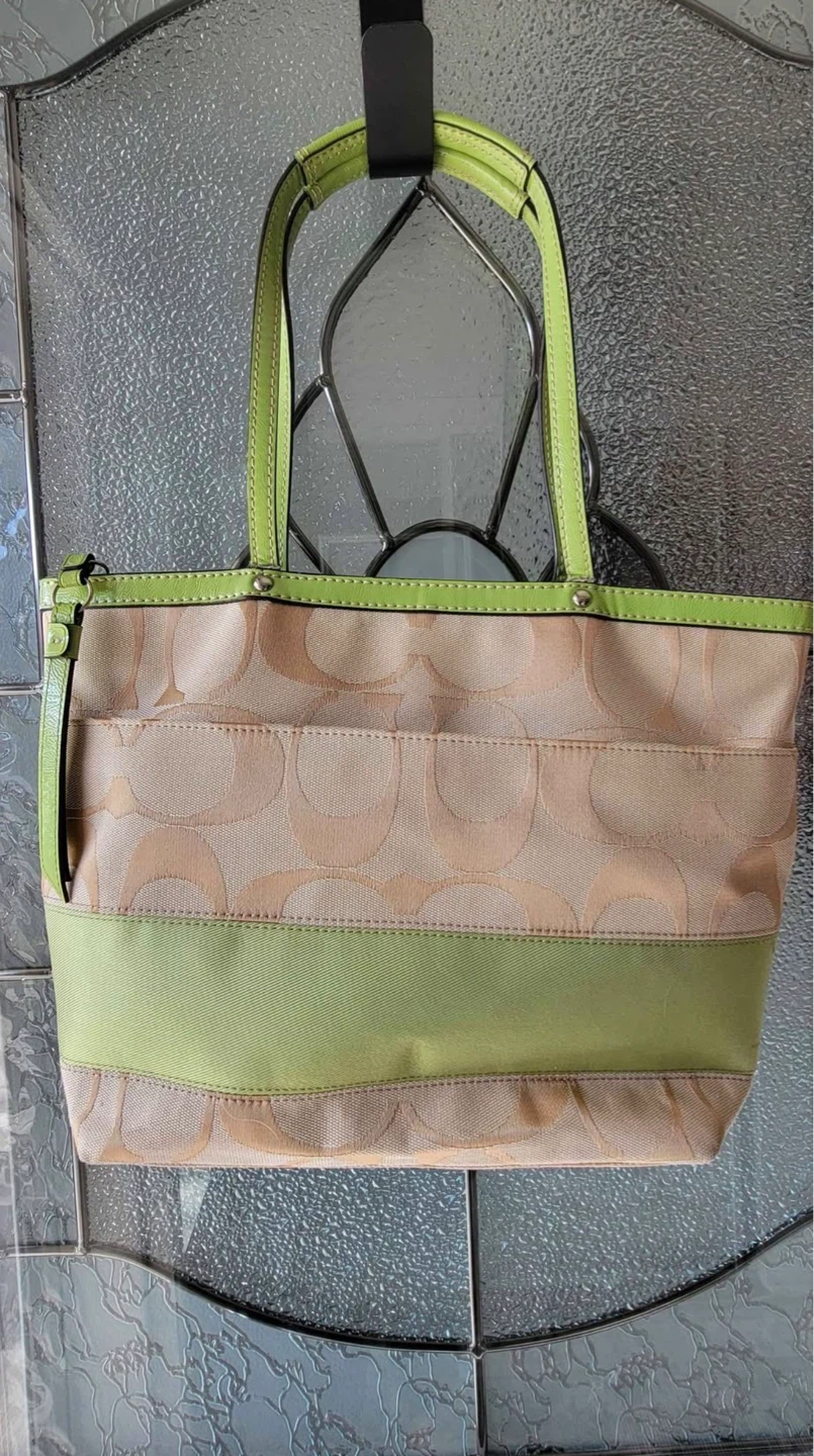 Coach Signature Canvas Tote Bag - Lime Green Trim - photo 4