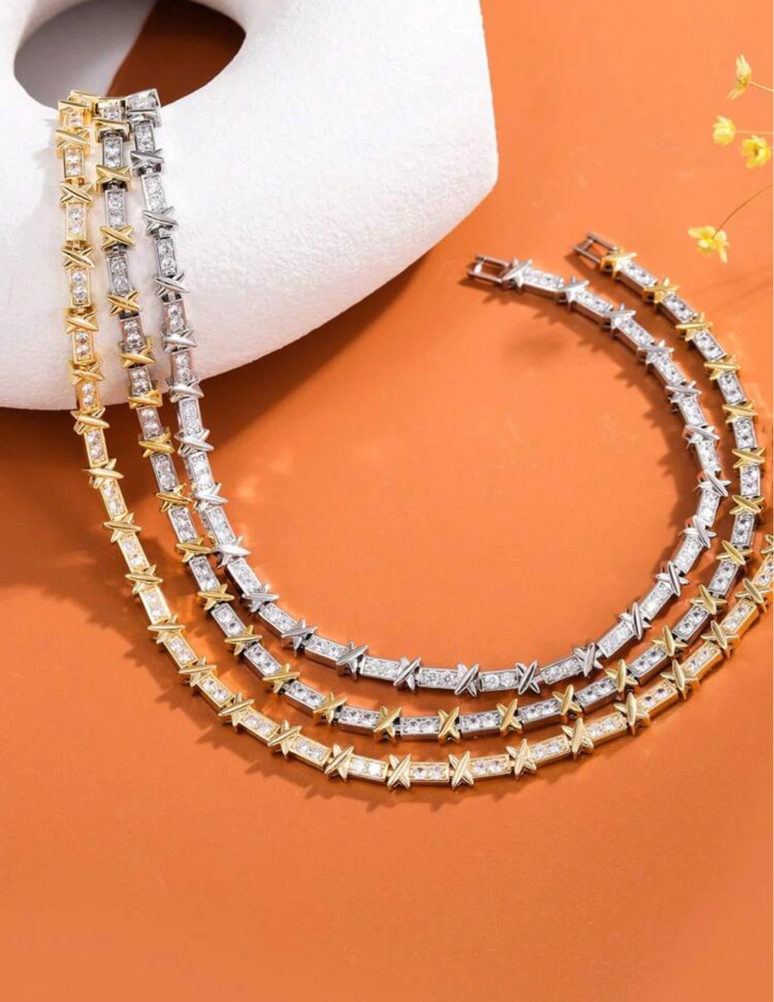 Gold Plated Zirconia Necklace Bracelet & Earrings Set - photo 2