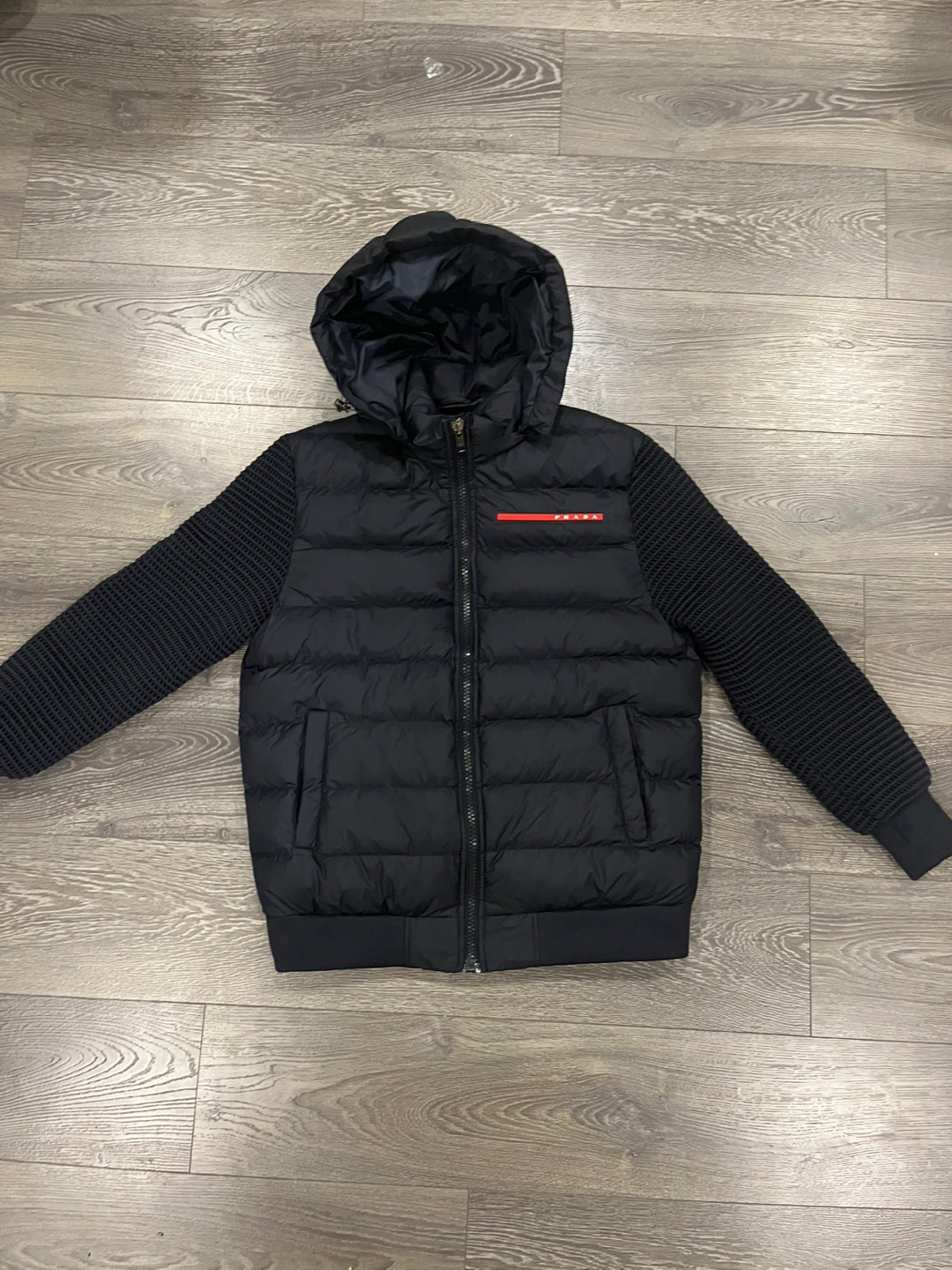 AUTHENTIC Prada Puffer Jacket with Wool Sleeves