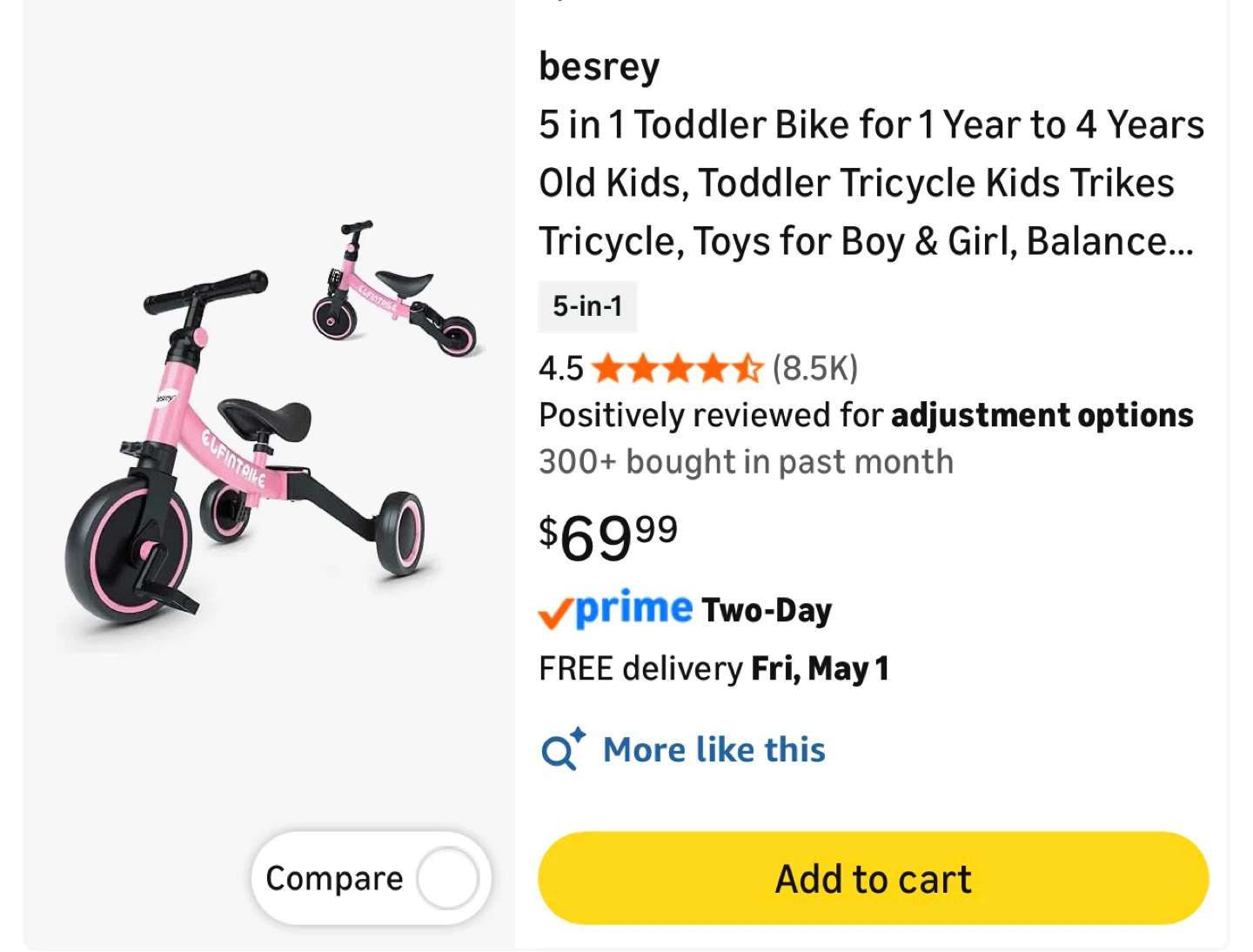 Besrey 5-in-1 Toddler Balance Bike/Tricycle - Blue - photo 3