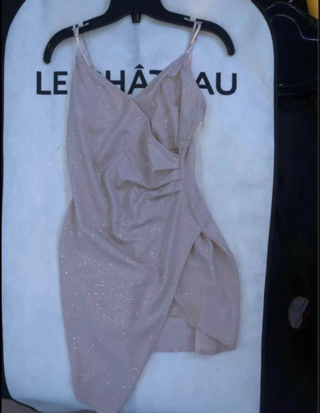 Le Château Sparkly Ruched Mini Dress