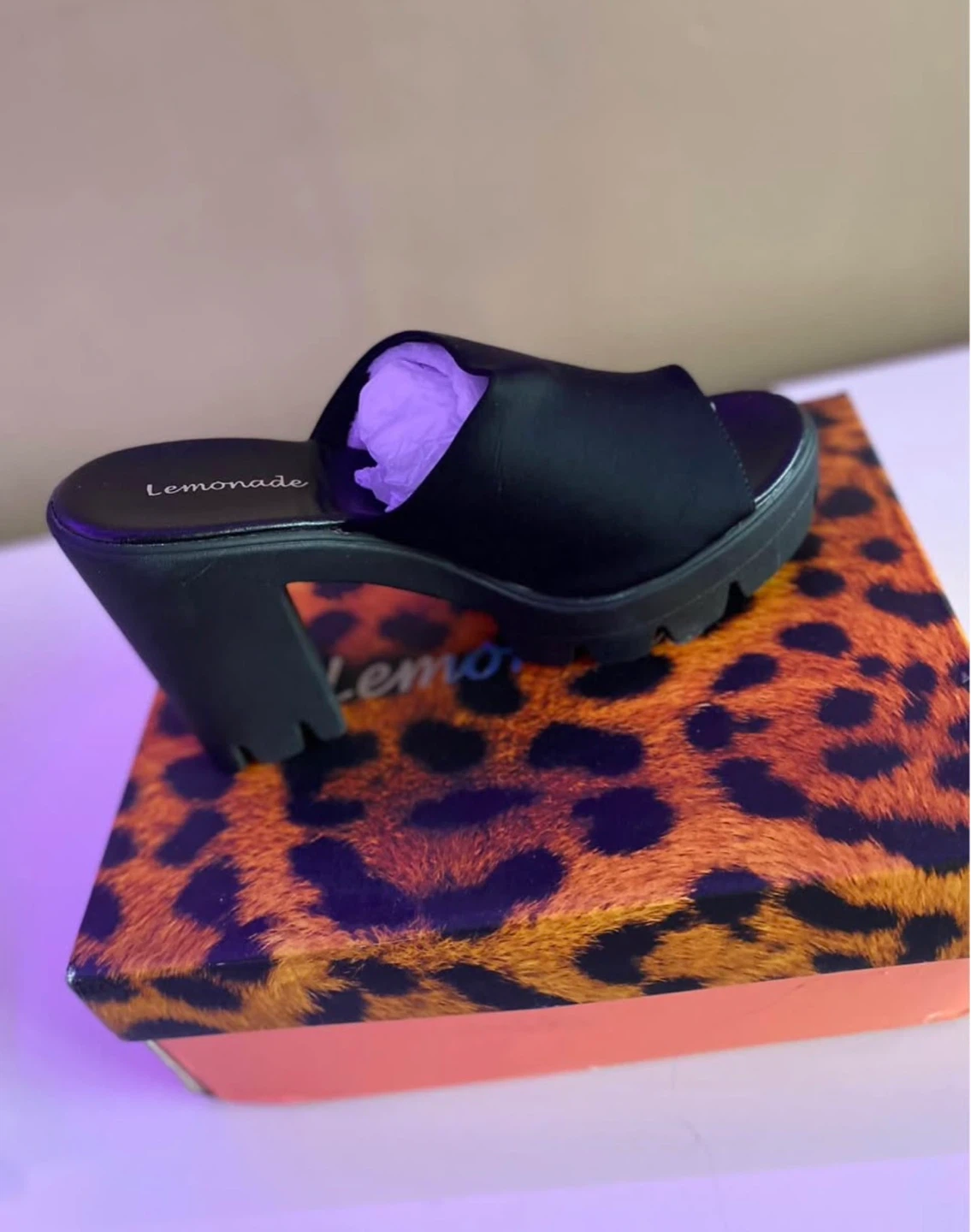 Lemonade Black Chunky Platform Heel Mules