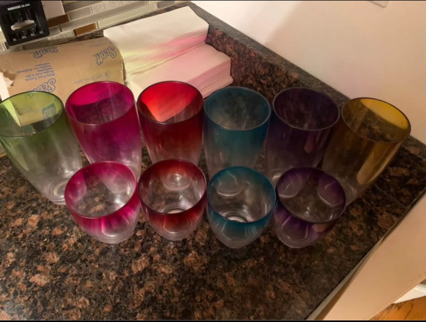 Set of 8 Colorful Ombre Glass Tumblers