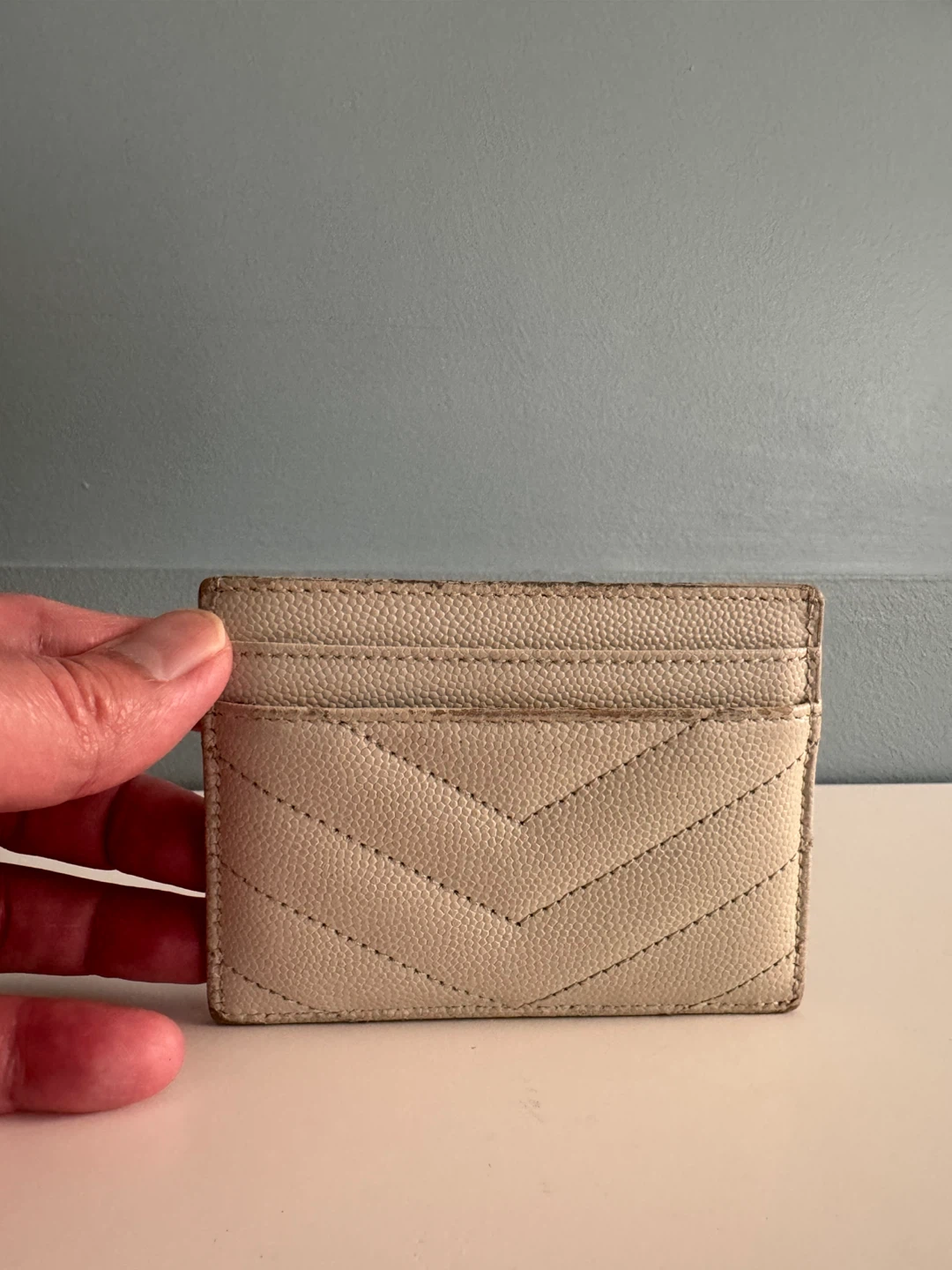 Saint Laurent Card Holder Cream Chevron Leather - photo 4