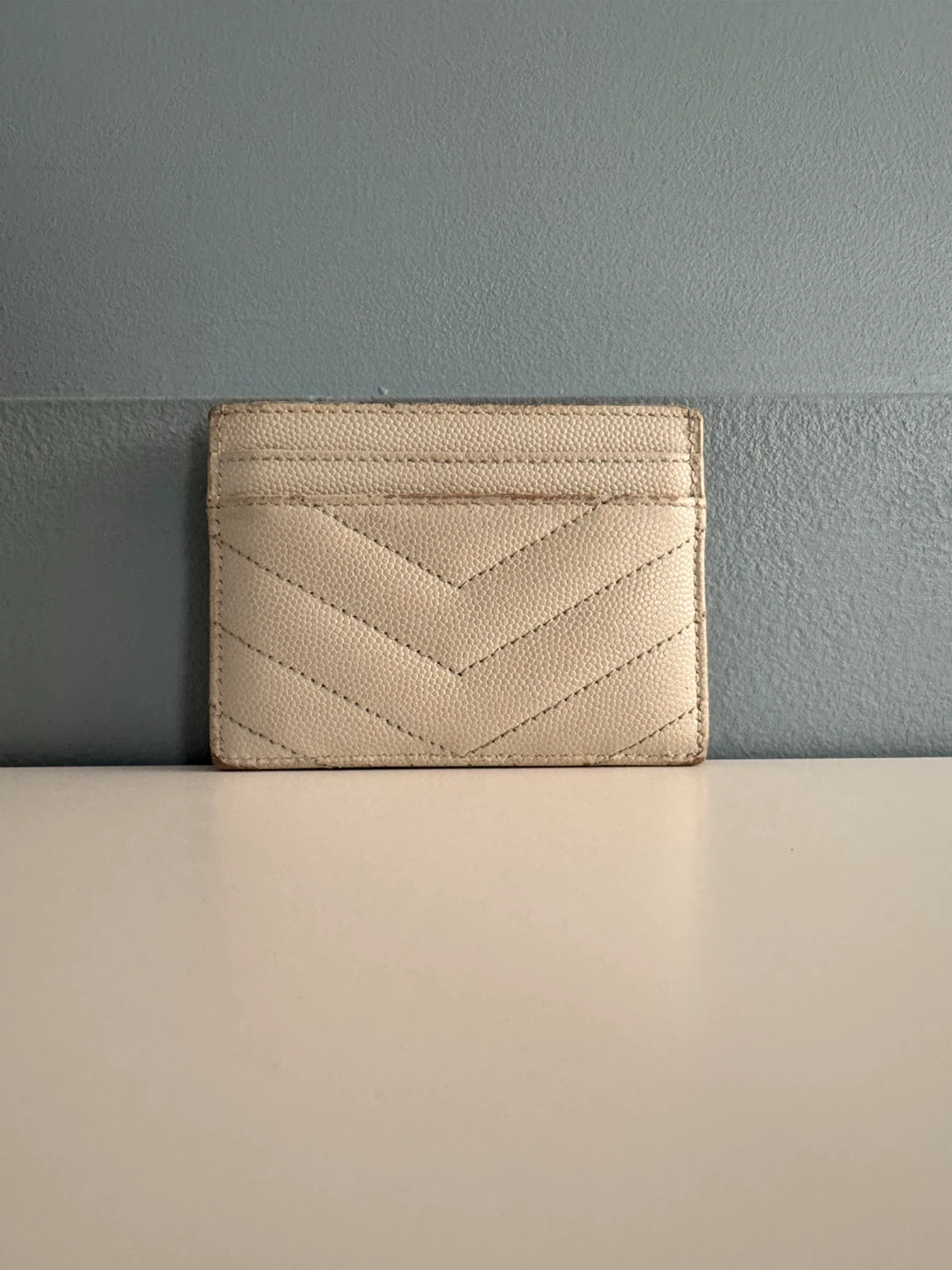 Saint Laurent Card Holder Cream Chevron Leather - photo 2