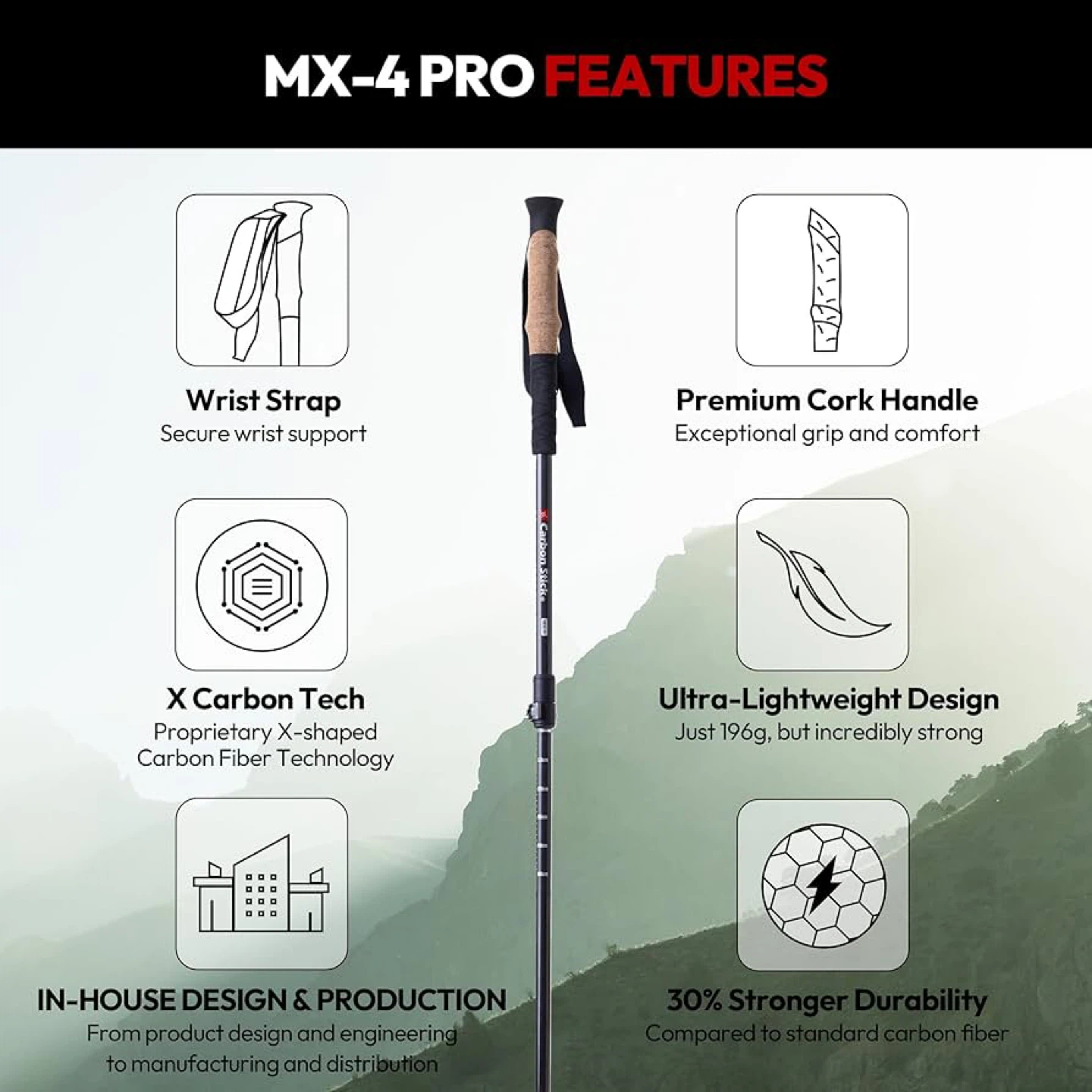 MX-4 | X Carbon Tech Carbon Fiber Trekking Poles - Brand new - photo 3