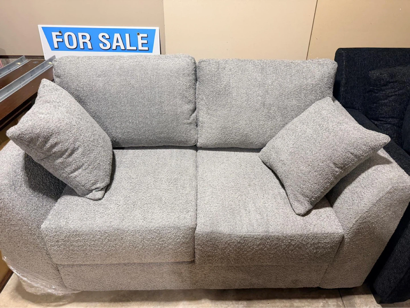 Grey Fabric Loveseat with Pillows