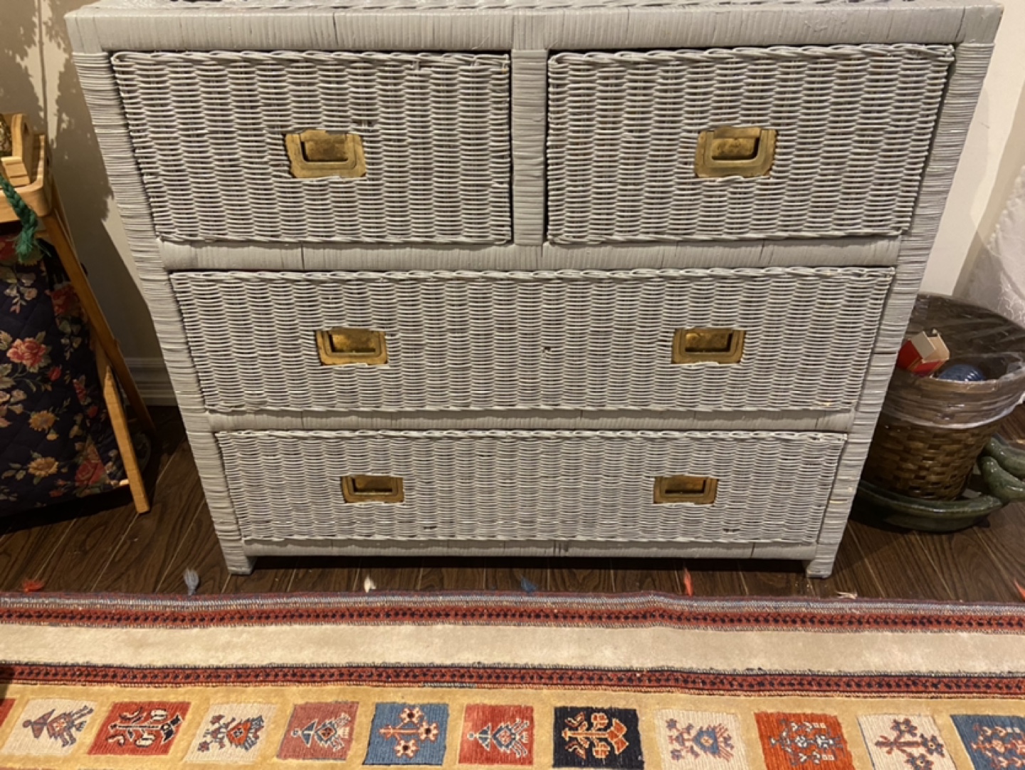 Grey Wicker Dresser with 6 Drawers & nightstand