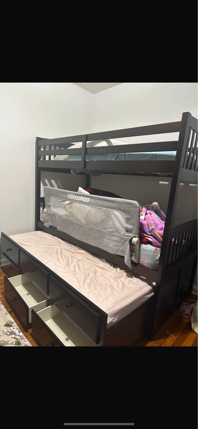 Dark Brown Twin-Over-Twin Bunk Bed with Trundle and Drawers