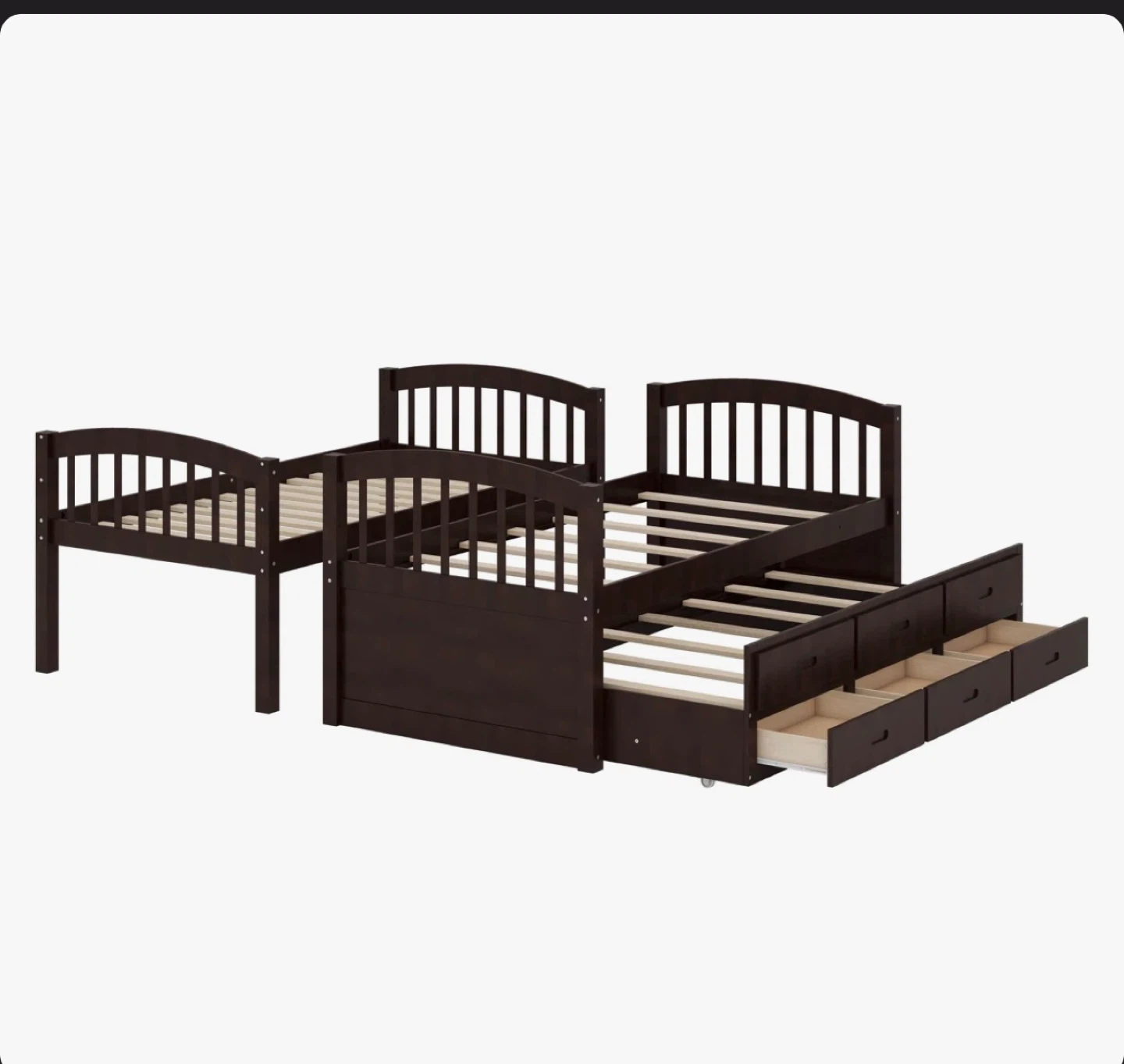 Dark Brown Twin-Over-Twin Bunk Bed with Trundle and Drawers - photo 2