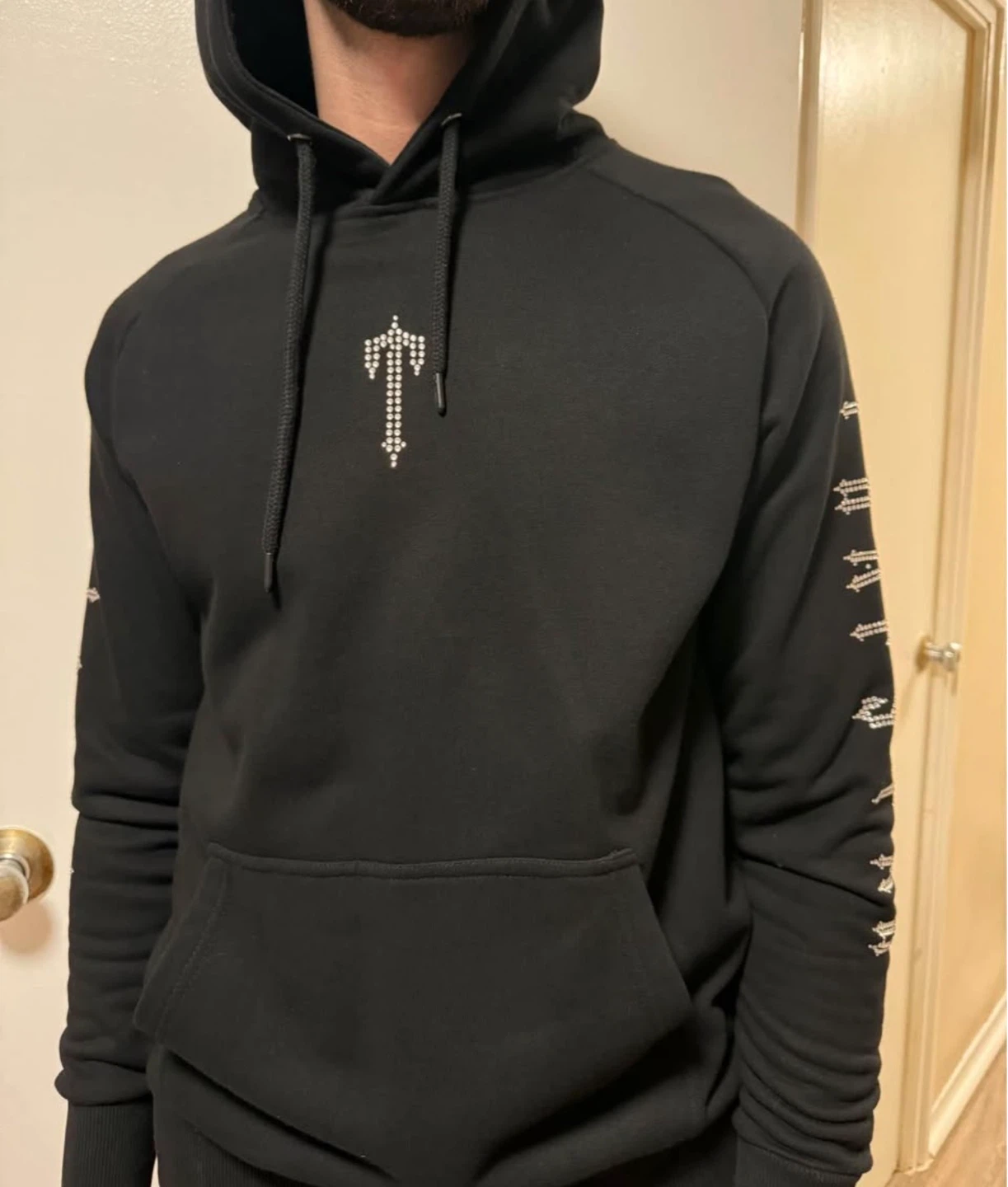 Black Trapstar Hoodie with Rhinestone Detail