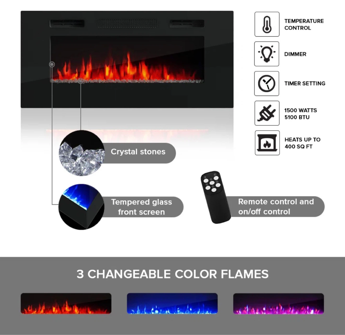 Chesler 40" Modern TV Stand with Electric Fireplace