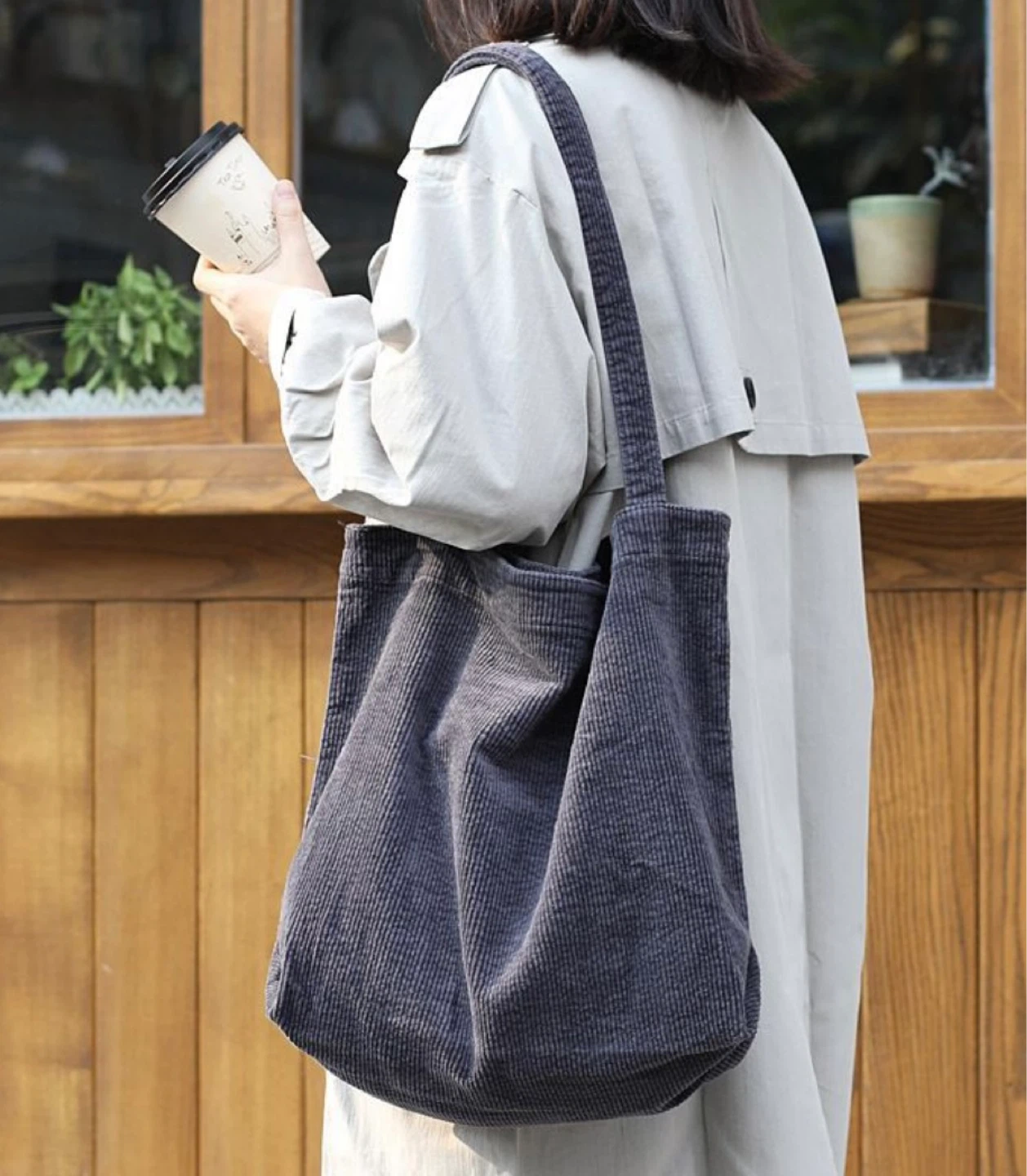Dark Grey Corduroy Tote Bag