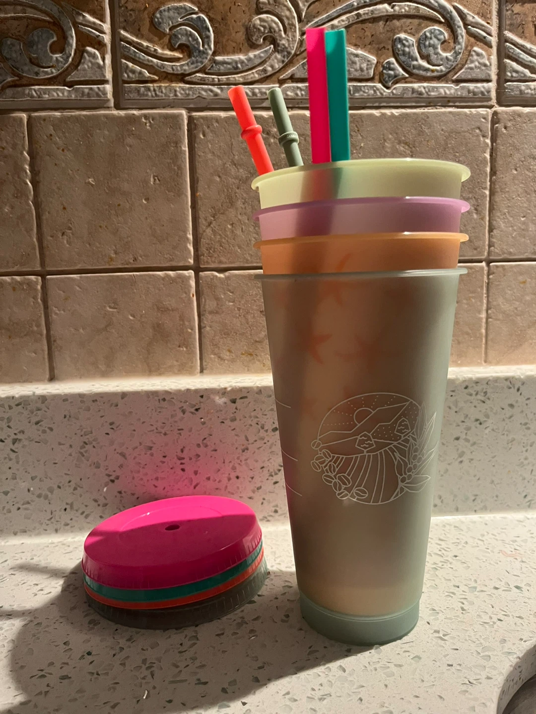 Starbucks Reusable Color-Changing Cups with Lids and Straws
