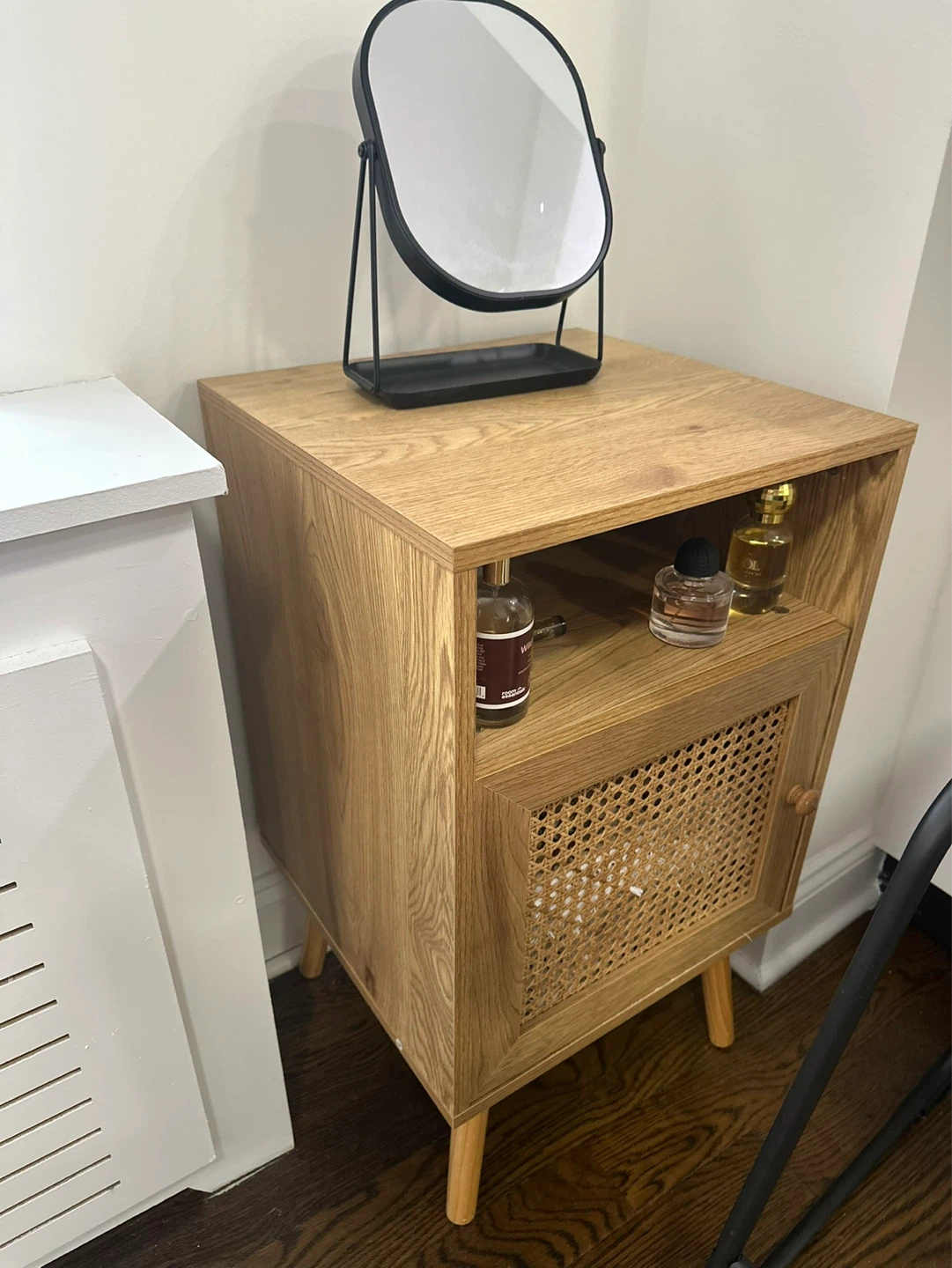 Oak Wood Finish Nightstand with Rattan Door Accent - photo 2