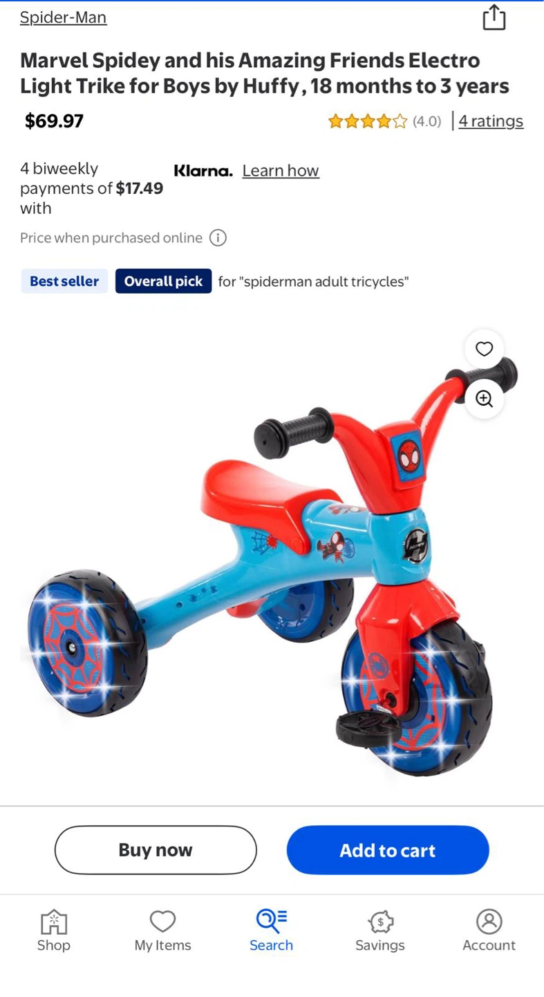 Kids/ Toddler Spiderman Light /Bike