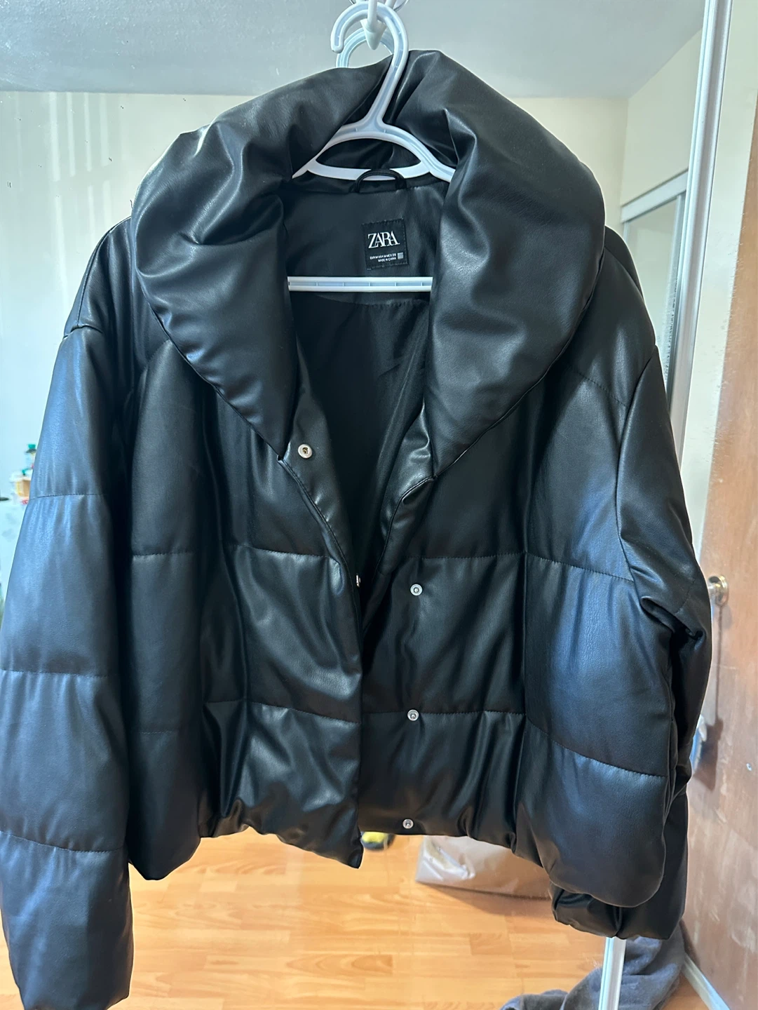 ZARA Black Leather Puffer Jacket
