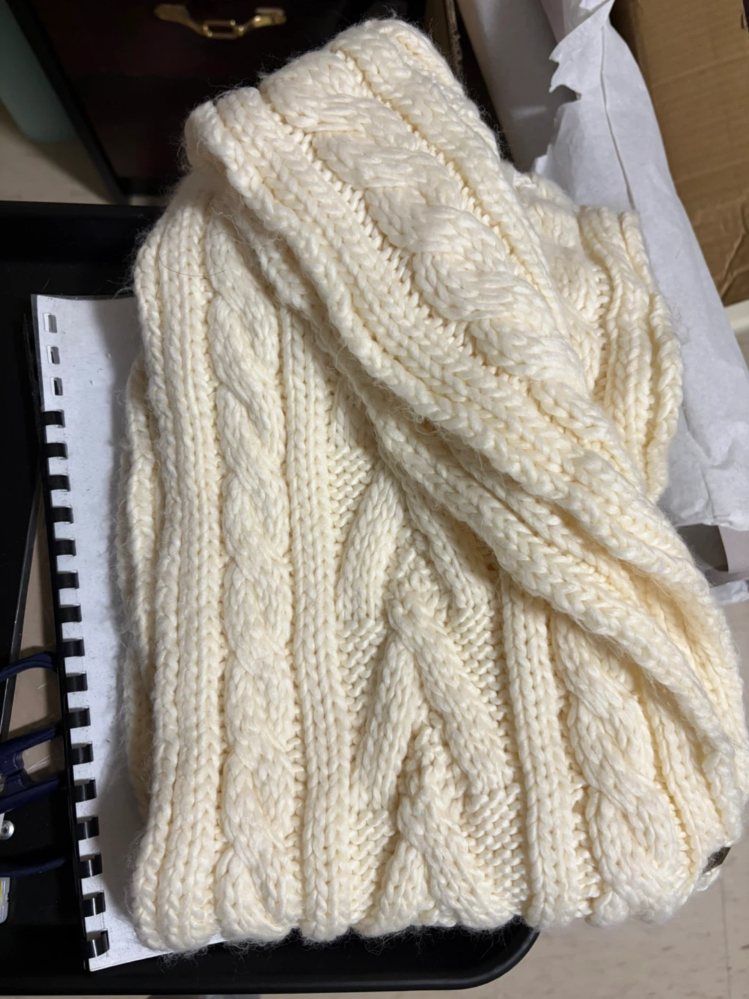 Cream Cable Knit Scarf