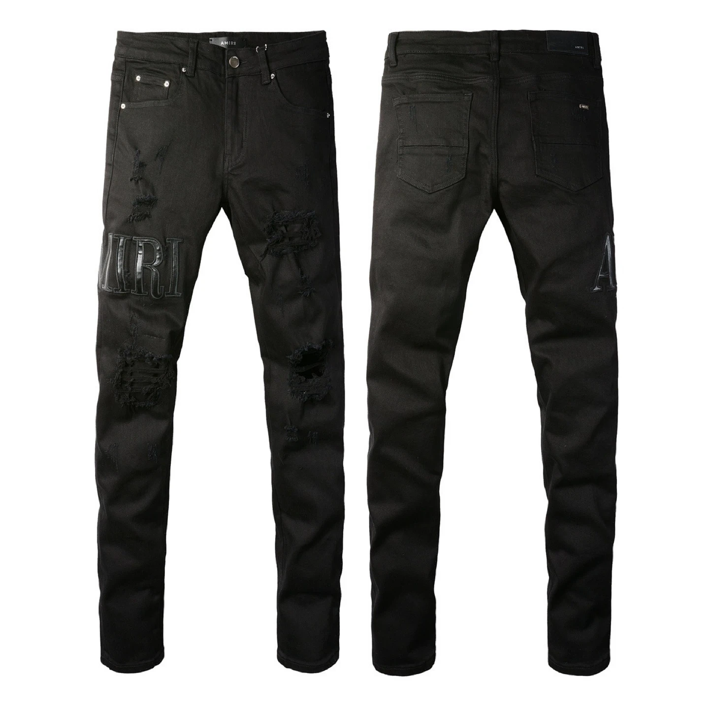 AMIRI Black Distressed Logo Jeans