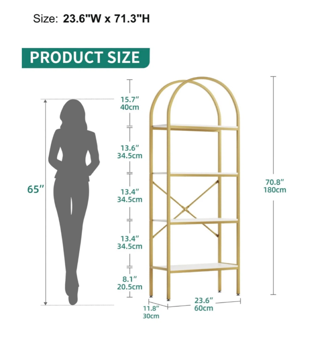 Gold Arched Bookshelf - 5 Shelf (Brand new in box) - photo 2