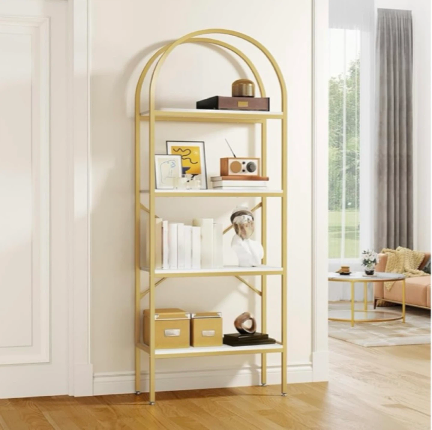 Gold Arched Bookshelf - 5 Shelf (Brand new in box)