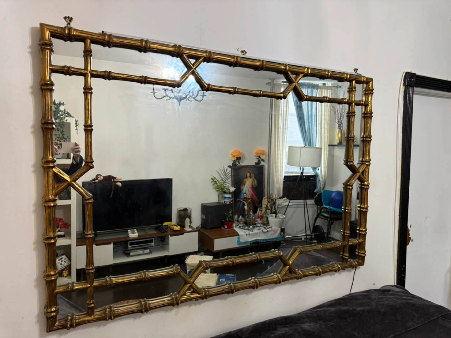Vintage, Huge Mirror, Faux Bamboo Frame