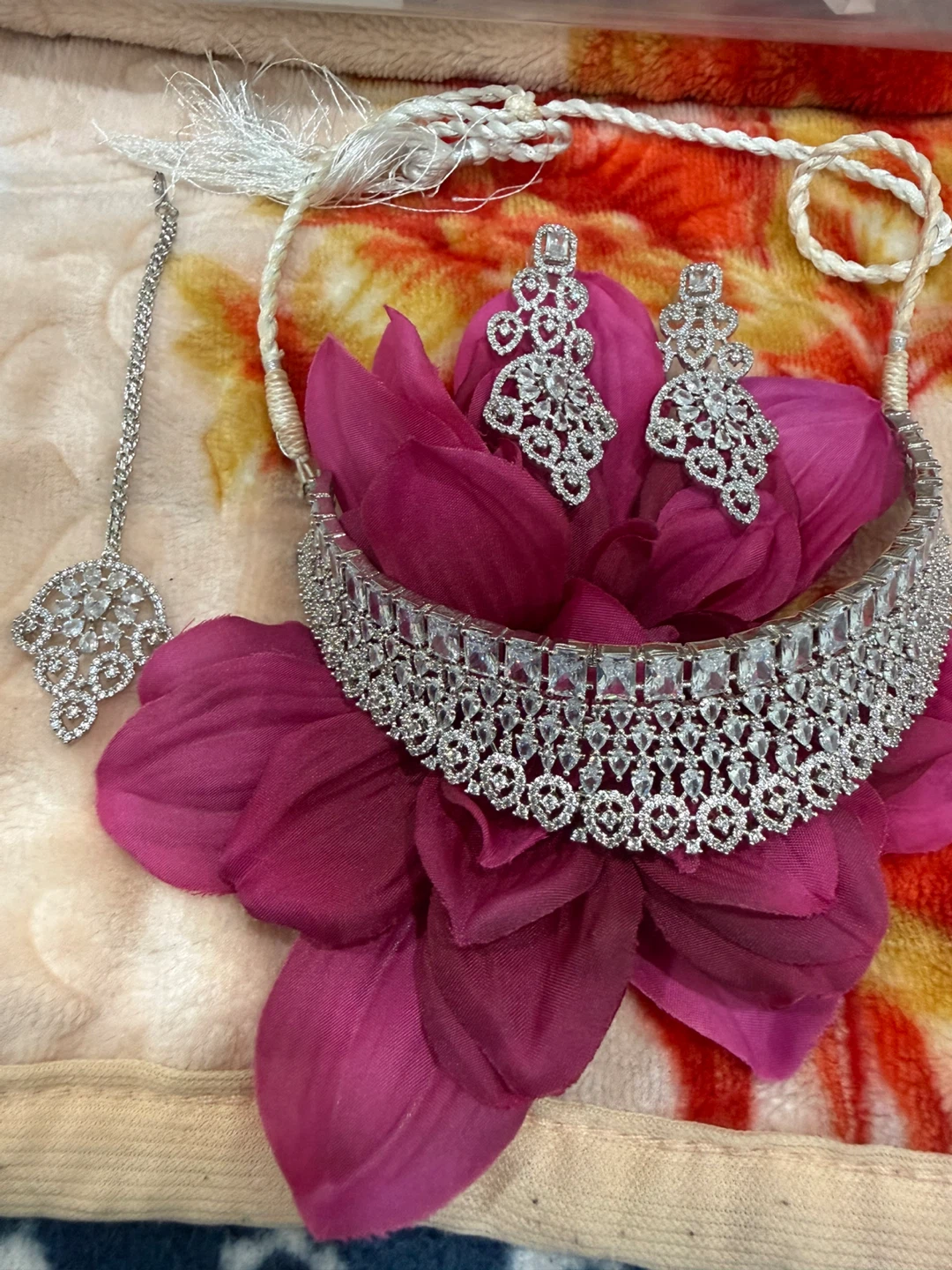 Diamond Choker Necklace Set with Earrings and Tikka