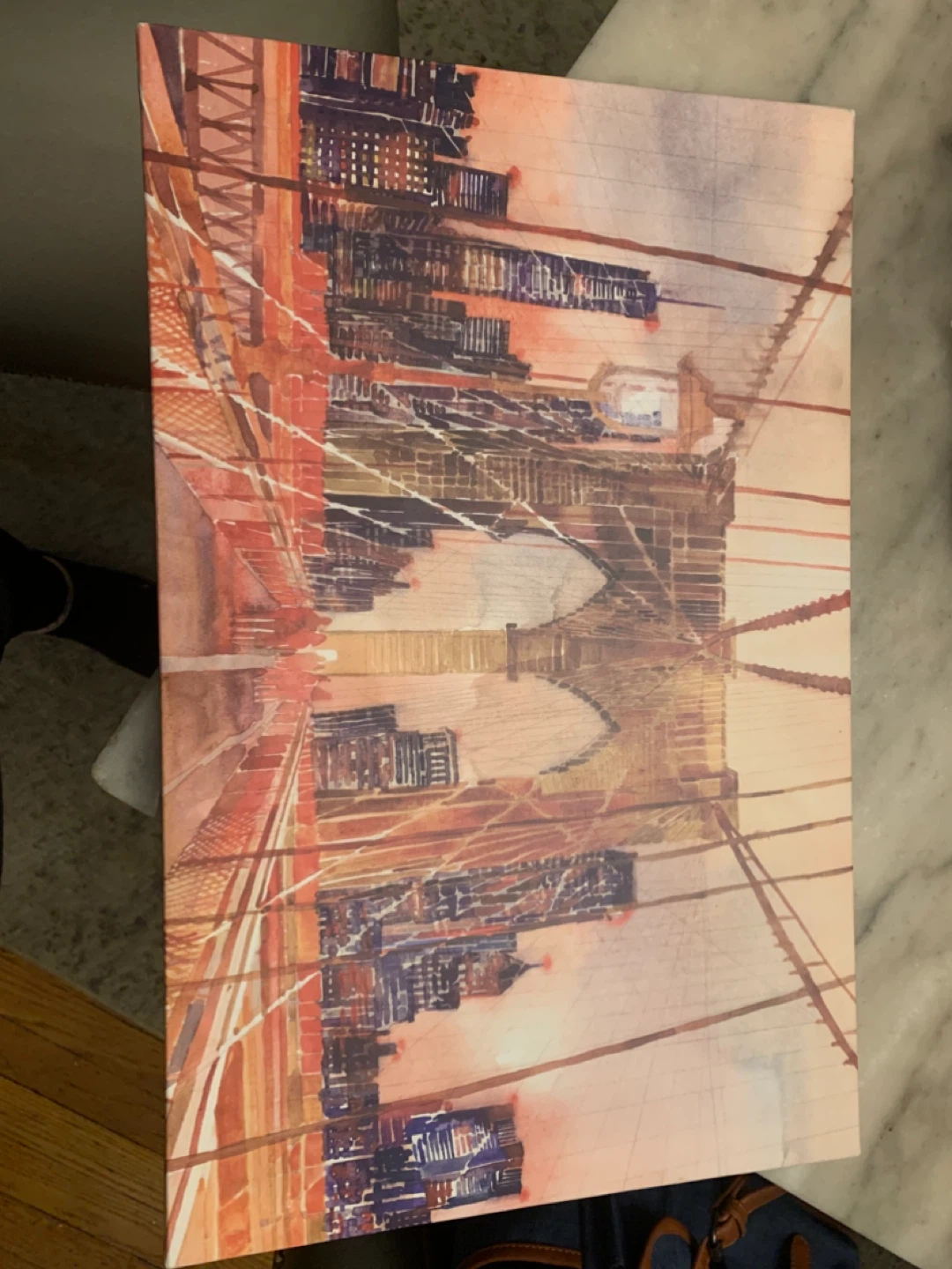 Canvas Print - Brooklyn Bridge Sunset Watercolor Art