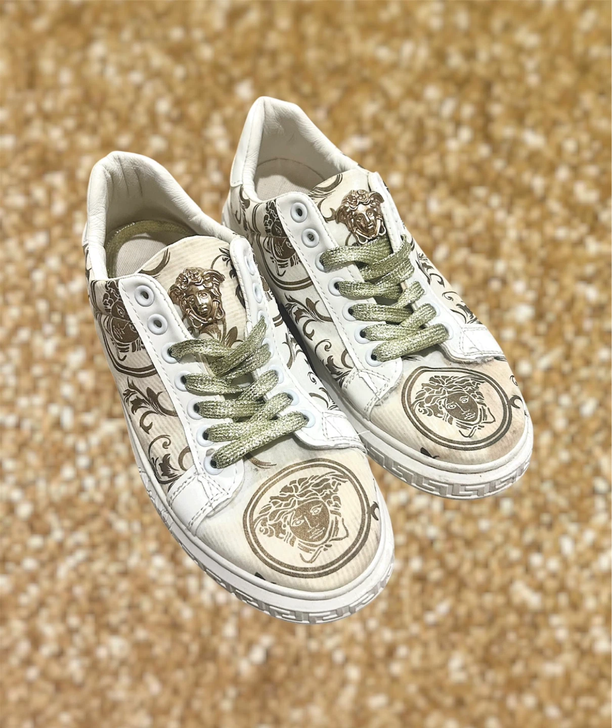 Versace White & Gold Medusa Sneakers - Size 8