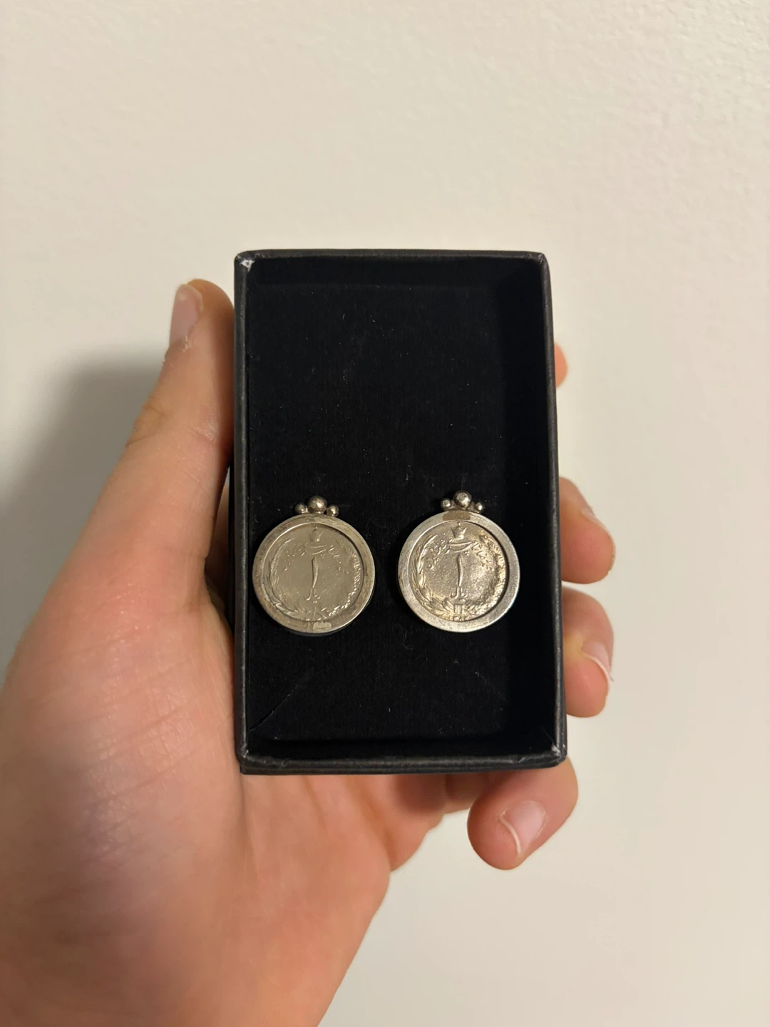 Silver tone coin earrings with Persian coin design - photo 2