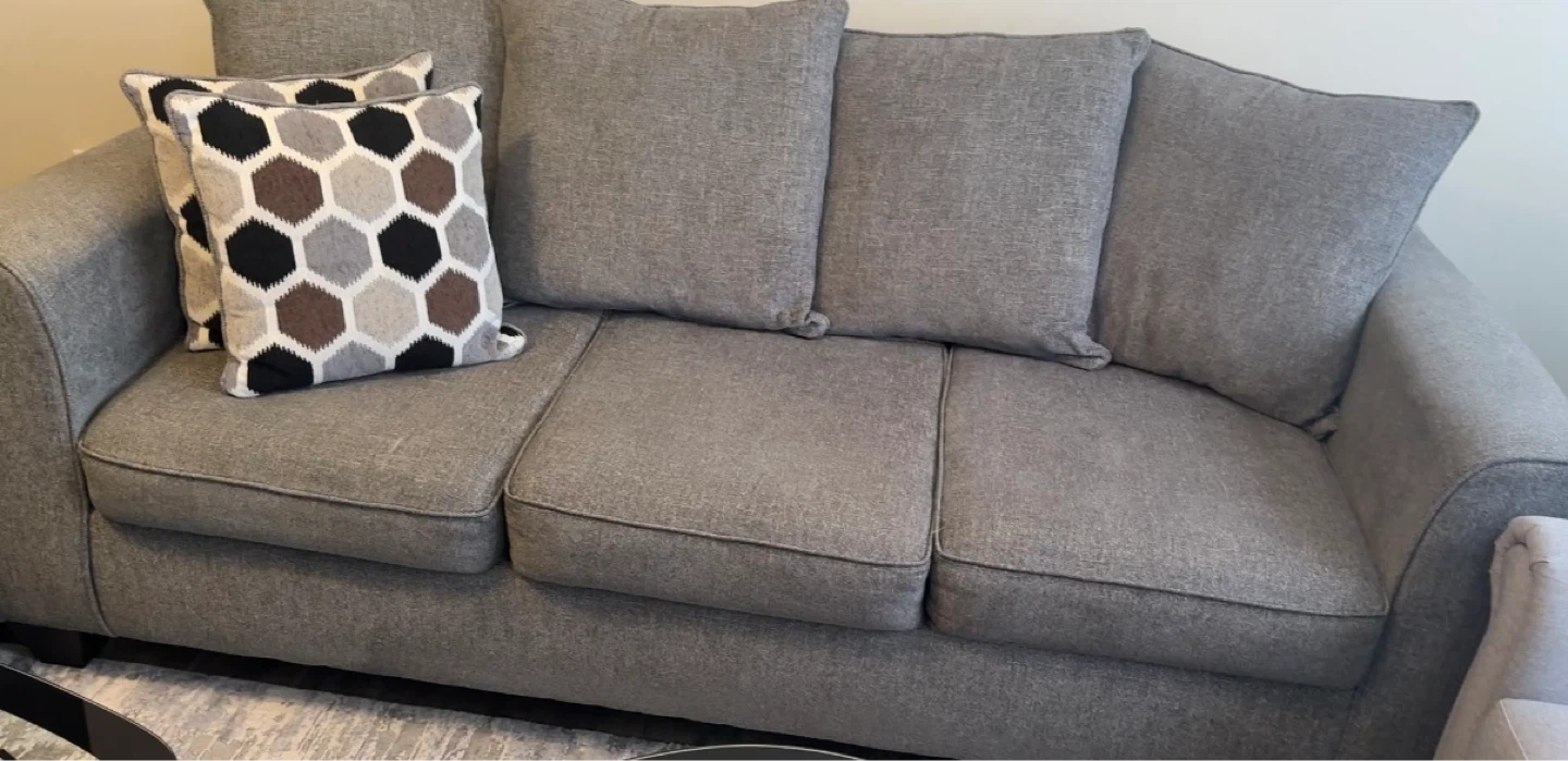 Grey Fabric Sofa with Decorative Pillows