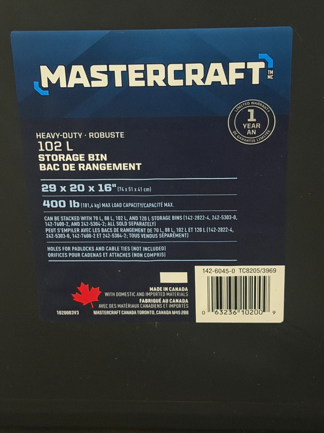 Moving sale - Set of 4 Mastercraft 102 L Storage Bin - photo 2